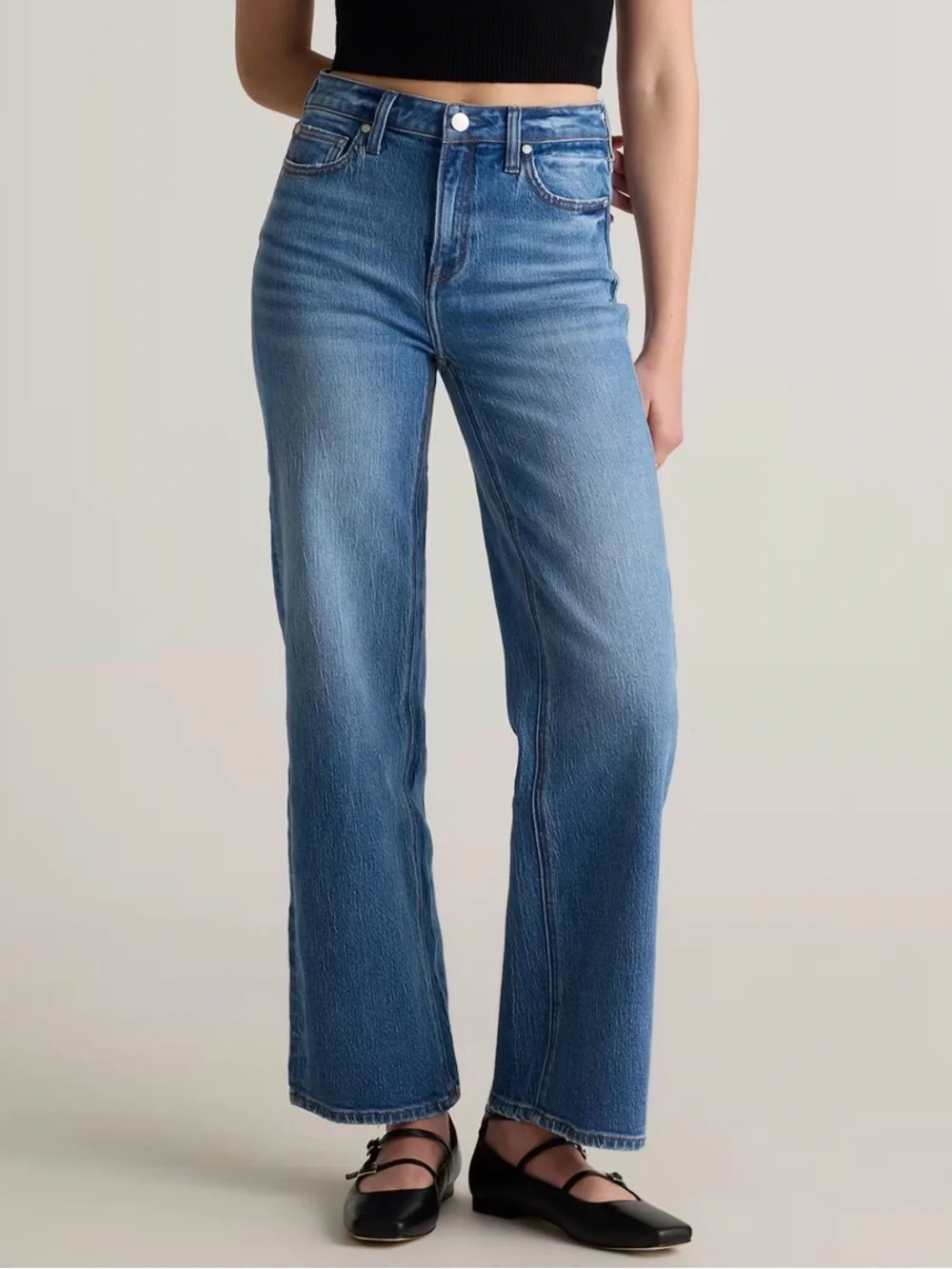Quince Bella Stretch Relaxed Straight Jeans on Atlantic blue size 27